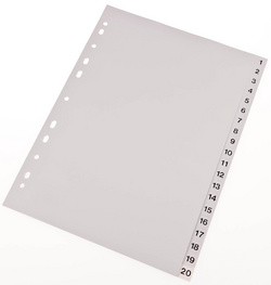 Kunststoff-Register. Zahlen 1-20. A4
