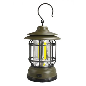 Retro Camping-Laterne oliv-grün. COB-LED