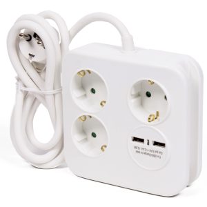 Steckdosenblock 3x Schuko- und 2x USB Anschluss. weiß