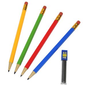 4er Set Druckbleistifte mit Radierer + Minen-Set