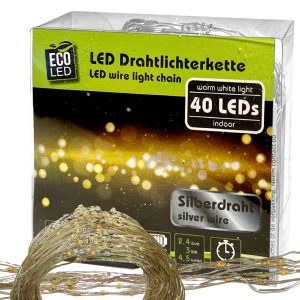 Lichterkette 40 Mikro-LED warmweiß. 430cm. Batteriebetrieb