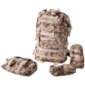 Outdoor Survival Rucksack XL 48l mit abnehmbaren Taschen – Camouflage Beige