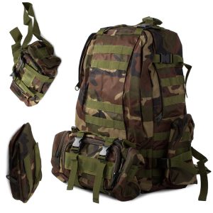 Outdoor Survival Rucksack XL 48l mit abnehmbaren Taschen – Waldtarnmuster