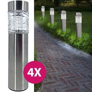 Solar-Leuchte Poller-Leuchten 4er Pack. Edelstahl + Echtglas