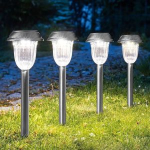 4er SET Solar-Gartenleuchten. Edelstahl. mit Erdspieß