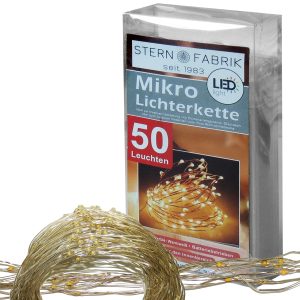 Lichterkette 50 LED Mikro-Draht 5.13m. 2x CR2032 Knopfzelle