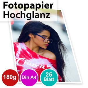 180g Glossy Foto-Papier Din A4. 25 Blatt