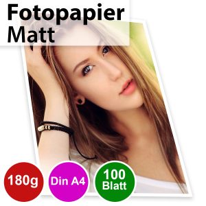 180g Mattes Foto-Papier. Inkjet Din A4. 100 Blatt
