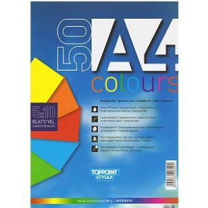 Multifunktionspapier 5 verschiedene Farben. A4 80g 50 Blatt