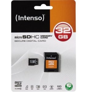 Micro SDHC Card. 32GB. CL4. + Adapter. Intenso