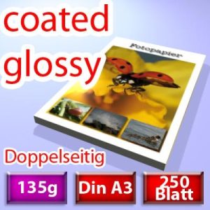 135g coated glossy Papier Din A3. 250 Blatt