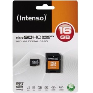 Micro SDHC Card. 16GB. CL4. + Adapter. Intenso