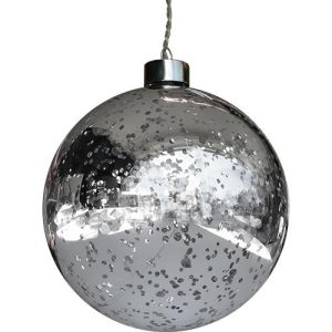 Weihnachtsdeko Glaskugel. 10 LED. 13cm. silbern