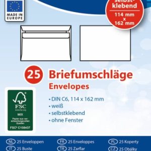 Briefumschläge. DIN C6. 25 Stück