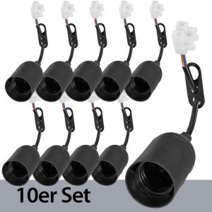 E27 Renovierfassung 10er Pack. Baufassung mit Lüsterklemme 11cm Kabel schwarz