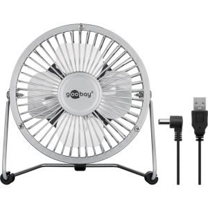 Kompakter Tisch-Ventilator mit USB Anschluss. silber