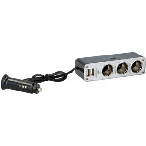 3-fach KFZ-Steckdose Verteiler 12V/24V + 2 USB Ladebuchsen