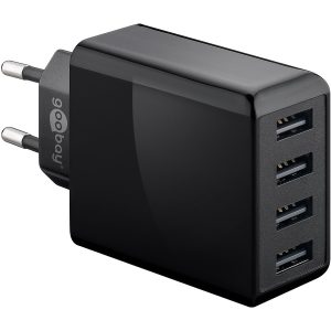 4-fach USB-Ladegerät 2 x 3A (30W). schwarz