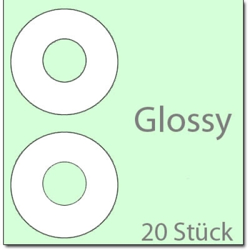 CD-Labels. Glossy. 20 Stück-Packung. 41mm Innendurchmesser