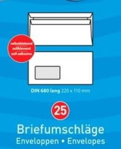 Briefumschläge. DIN Lang. mit Fenster. 25 Stück