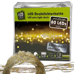 Lichterkette 80 Mikro-LED warmweiß. 820cm. Batteriebetrieb