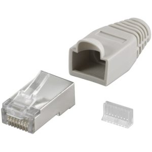 Modularstecker RJ45 geschirmt. Knickschutz. grau