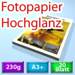 230g Photopapier glossy. A3+. 20 Blatt