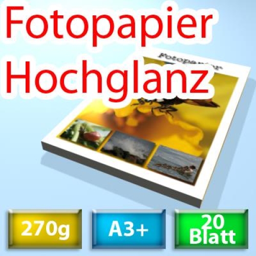 270g Photopapier glossy. A3+. 20 Blatt