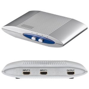 HDMI-Umschaltbox 2 IN / 1 OUT. Silber. manuell