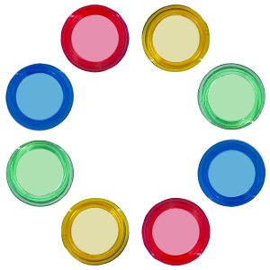 8 Magnete in verschiedenen Farben. transparent