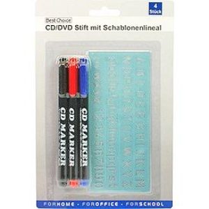 CD/DVD-Marker.3er Set mit Schablonenlineal