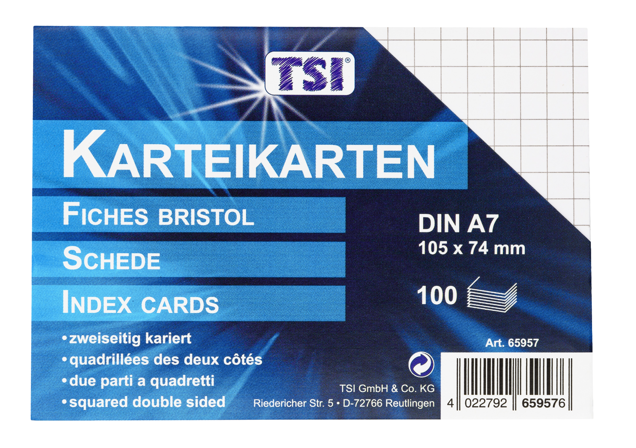 Karteikarten A7 kariert 100er Packung