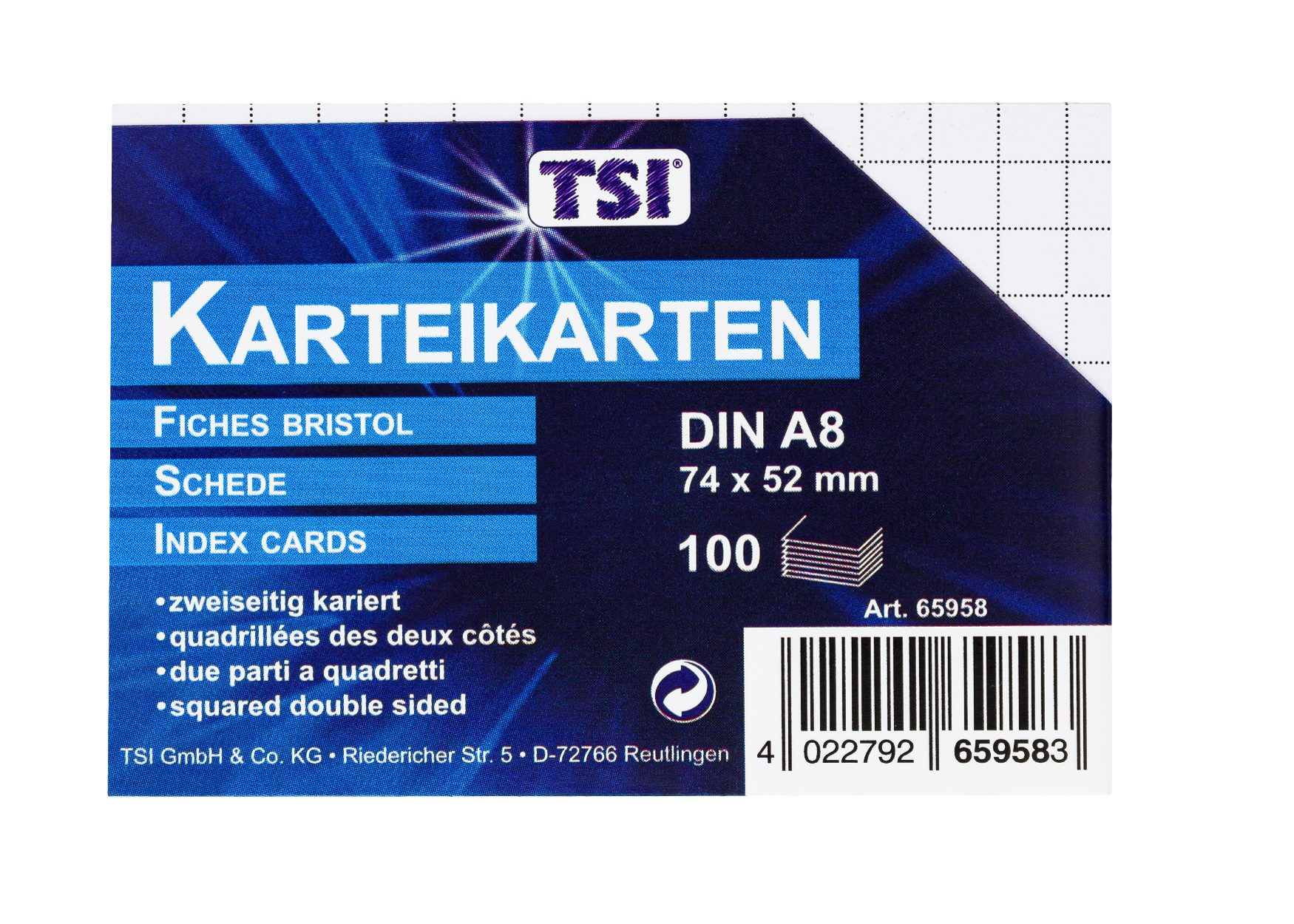 Karteikarten A8 kariert 100er Packung