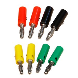 Bananenstecker-Set 4mm. Querloch. Druckfeder. 8-teilig