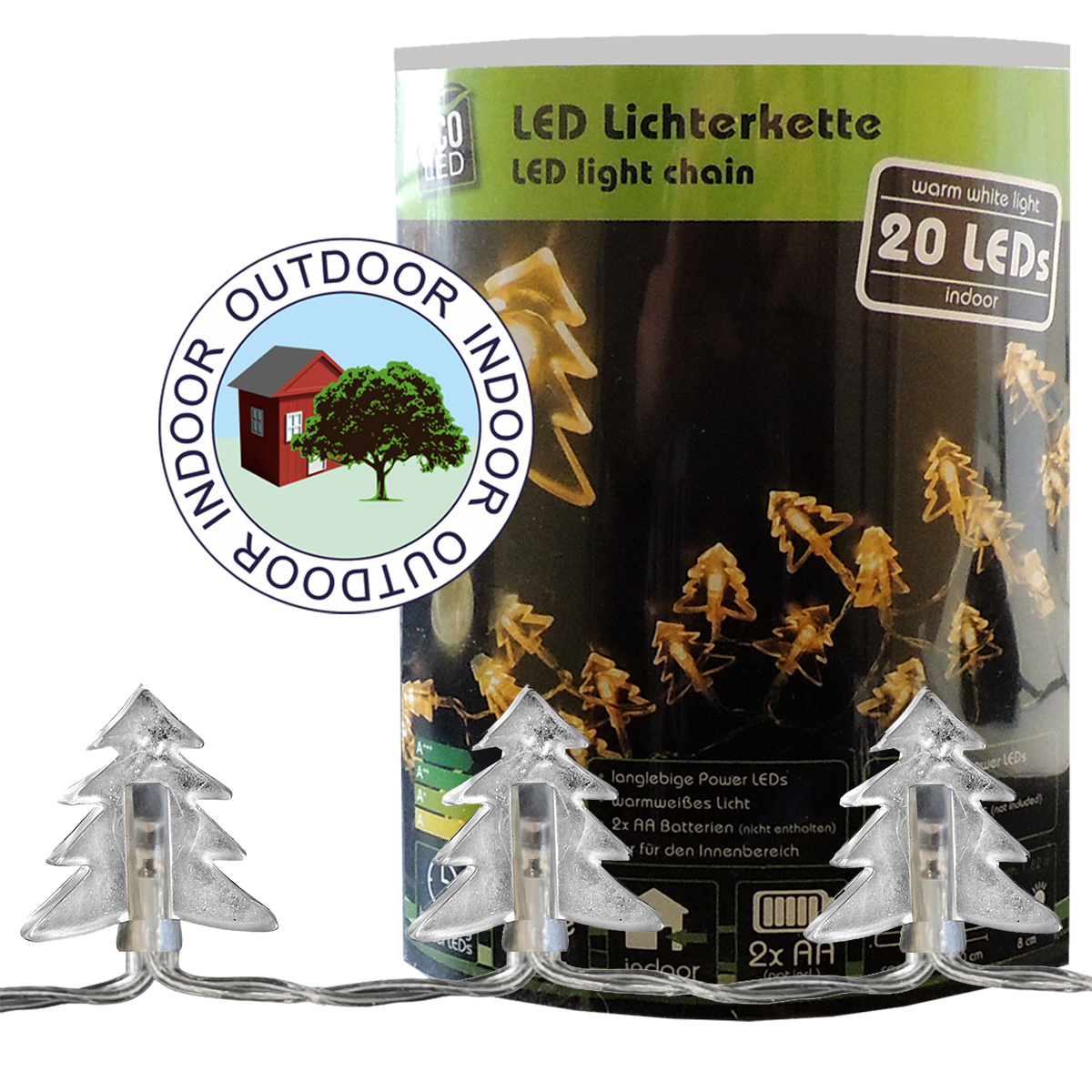Lichterkette 20 LED Tannenbäume 1.80m warmweiß