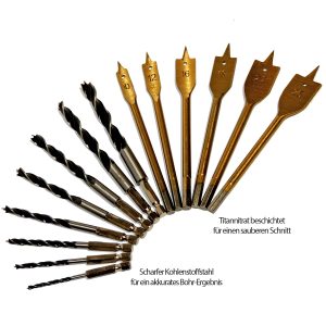 Bohrer Set 14-teilig. Holzbohrer + Fräsbohrer 3mm bis 25mm