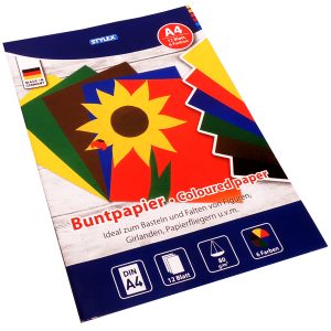 Buntpapierheft. A4. 12 Blatt. 80 g. 6-farbig