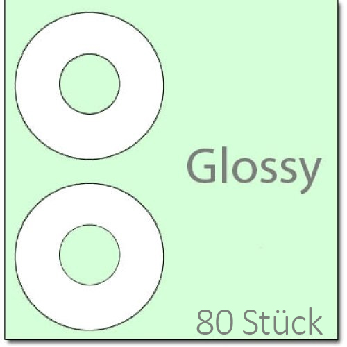 CD-Labels. Glossy. 80 Stück-Packung. 41mm Innendurchmesser