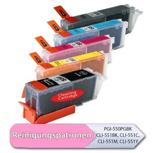 Reinigungspatronen-Set: 5 Patronen kompatibel zu PGI-550. CLI-551
