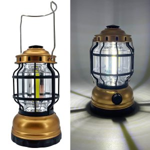 Camping-Laterne dimmbar Gold. COB-LED