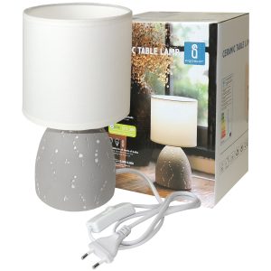 Tischlampe Keramik Dekor mit weißem Lampenschirm. E14. 230V