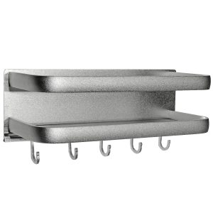 Duschablage silber mit 5 Haken. Aluminium massiv