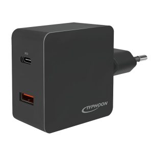 Dual USB-C + USB-A Schnell-Ladegerät 18W. schwarz