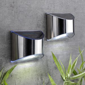 2 er Set LED Solar-Wandleuchten. Edelstahl