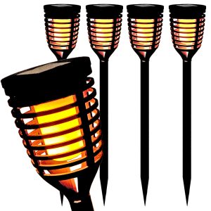4er Set Solar Gartenfackeln mit flackerndem LED-Licht 4er Set Solar Gartenfackeln mit flackerndem LED-Licht
