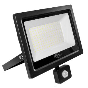 LED Fluter. 100W. 7000lm. kaltweiß. Bewegungsmelder. schwarz