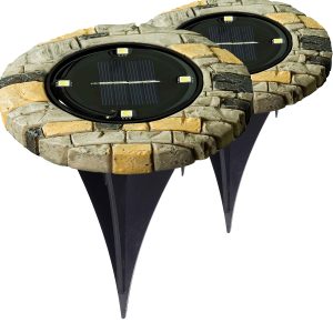 LED Bodenleuchten mit Solarfunktion. rund. 2er Set. Stone