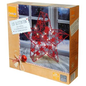 Weihnachts-Stern mit 15 LED-Lichtern Rot mit Reflexen