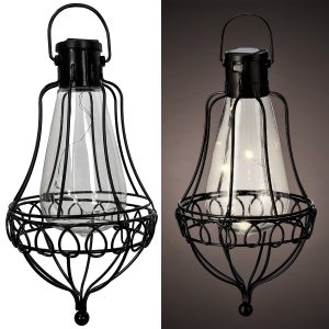 Solar Deko Hängelampe 5 Mikro LED. Metallgitter schwarz