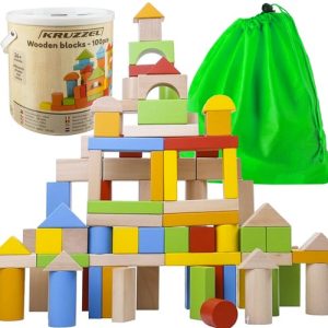 100 Holzbausteine. mehrfarbig inkl. Aufbewahrungstasche